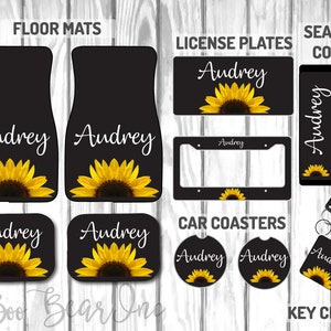 Custom Personalized Sunflower Car Mat Accessory Set