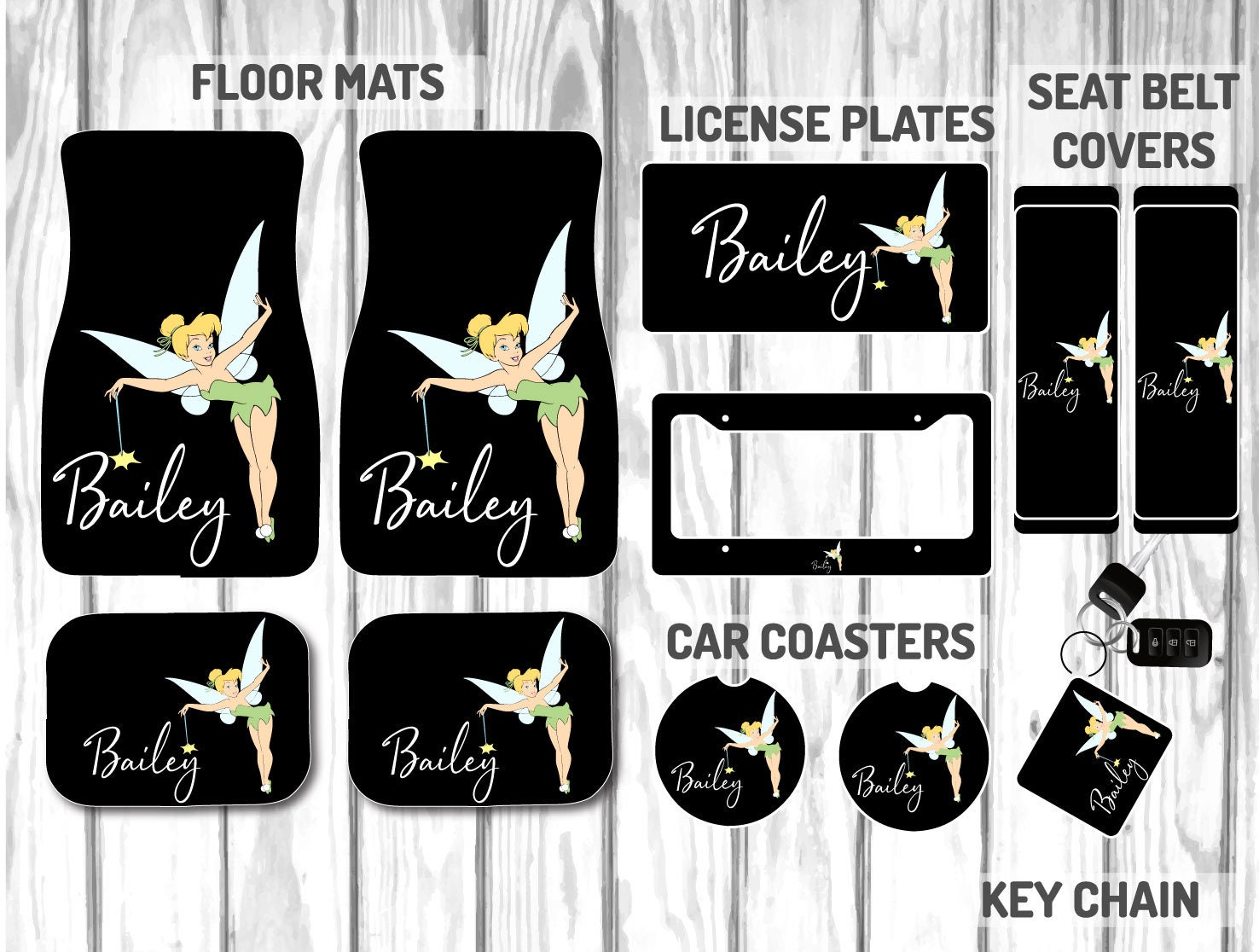 Custom Tinkerbell Car Mat Accessory Set