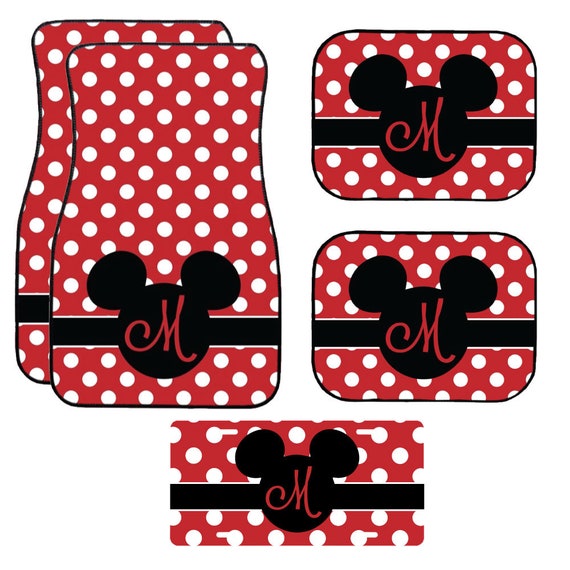 Red Polka Dot Mickey Head With Initial Car Mats Etsy
