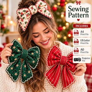 Christmas Bow Sewing Pattern PDF, Plush Fabric Bow Tutorial, Quilted Holiday Ornaments, Reversible Bow Garland, Beginner Sewing Pattern