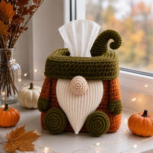 Mönster för virkat tygskåpsfodral till gnome | Höst Amigurumi PDF-dekor