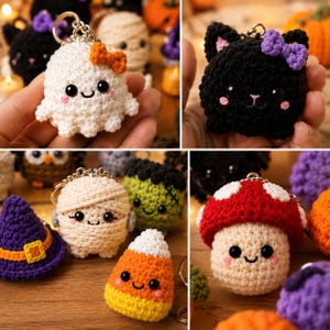 Halloween Crochet Keychain Pattern Bundle PDF | 20 Cute Amigurumi Plush Keychains | Chunky Chenille Halloween Crochet Pattern image 4