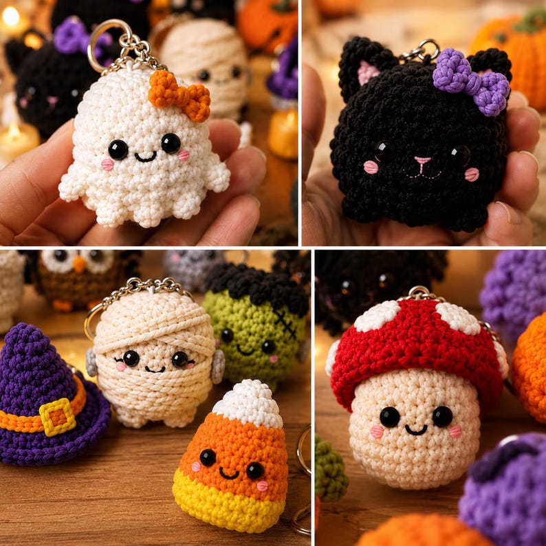 Halloween Crochet Keychain Pattern Bundle PDF | 20 Cute Amigurumi Plush Keychains | Chunky Chenille Halloween Crochet Pattern image 4