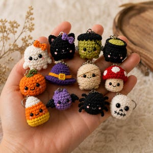 Halloween Crochet Keychain Pattern Bundle PDF | 20 Cute Amigurumi Plush Keychains | Chunky Chenille Halloween Crochet Pattern image 5
