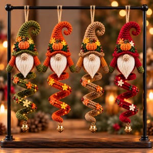 Crochet Fall Spiral Gnome Pattern PDF Autumn Amigurumi Hanging Wind Spinner Halloween Decor