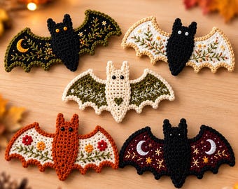 Crochet Bat Pattern PDF Bundle | Goth Cottagecore Moth Wing Halloween Applique