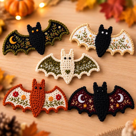 Crochet Bat Pattern PDF Bundle | Goth Cottagecore Moth Wing Halloween Applique