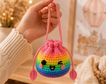 Crochet Rainbow Dumpling Drawstring Pouch Pattern Bundle PDF | Set of 6 Kawaii Amigurumi Bags | Cute Coin Pouch Crochet Pattern