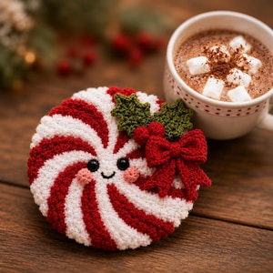 Virkat julunderläggsmönster PDF Pepparmynta Virvel Godis Julbordsdekoration Amigurumi DIY