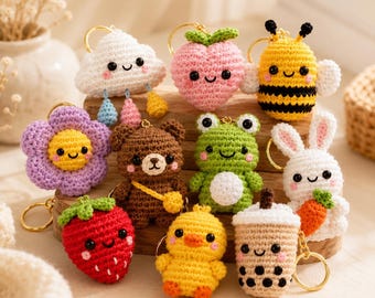 Amigrumi Cute  Keychain/Peach Crochet Keychain Pattern PDF, Kawaii Amigurumi Peach Keyring,  DIY Crochet Pattern,mini key chain bundle