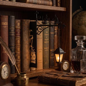 Gothic Bookshelf Lantern Light, Mini Hanging Library Lamp, Book Nook Decor, Dark Academia Reading Room Lighting, Vintage Shelf Accent Gift