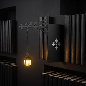 Gothic Bookshelf Lantern Light, Mini Hanging Shelf Lamp, Dark Academia Book Nook Decor, Library Lighting, Vintage Reading Corner Accent Gift