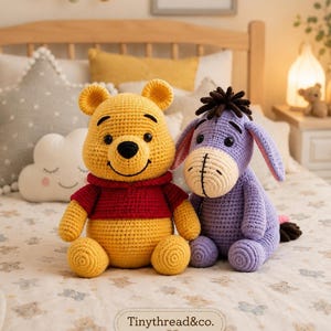 Klassisk sagobok Honungsbjörn och Sorglig Åsna Amigurumi Virkmönster PDF Digital Nedladdningspaket