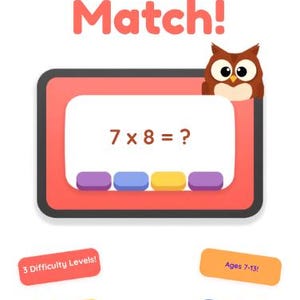 Times Tables Match — ADHD-Friendly Multiplication Game for Kids | Instant Download, No Subscription, No Account
