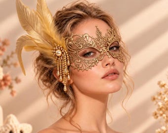Máscara veneciana hecha a mano, máscara de carnaval 3D con plumas y encaje, adornada con diamantes de imitación, elegante máscara para baile de Mardi Gras, accesorio para disfraz de Halloween.