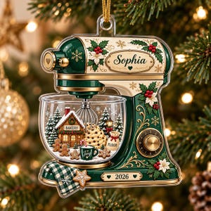 Personalized Cream Stand Mixer 2D Flat Christmas Ornament Acrylic Baker Gift Stand Mixer Ornament Vintage Baking Decor