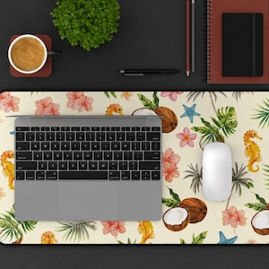 Coastal Seashell Desk Mat, Beach Mouse Pad, Ocean Shell Desk Pad, Large Aesthetic Office Mat
