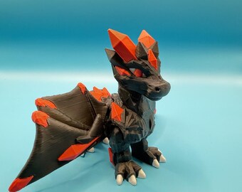 Classic Crystal Dragon Figurine, Articulated Wings, Gemstone Silk PLA Statue, Desk Pet Decor