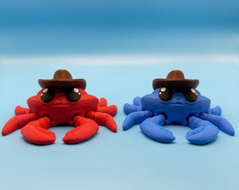 Articulated Minature Cowboy Crab Fidget Toy, 3D Printed Desk Pet, Pocket Sized Western Figurine