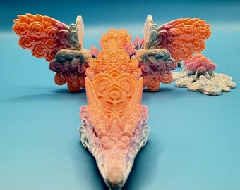 Articulated Peacock Dragon, Shimmering Silk Filament, Desk Pet, Fantasy Collector Toy