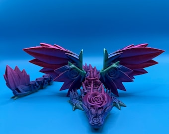 Articulated Rose Dragon Figurine: Flexible PLA Desk Toy, Fantasy Shelf Decor