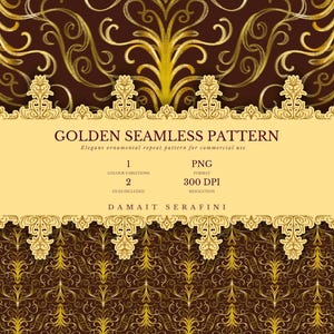 Golden Symmetrical Seamless Pattern Design – For Fabric, Wallpaper, Stationery