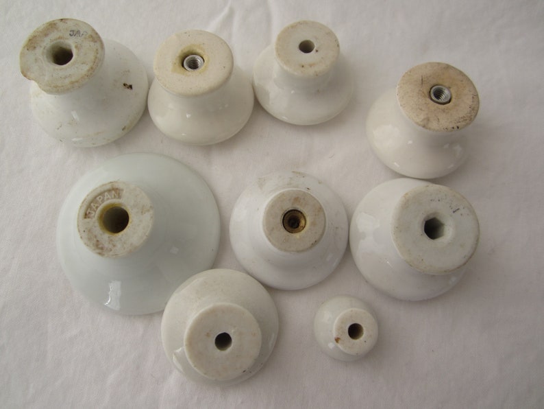 9 White Antique Porcelain Drawer Pulls Vintage Hardware Etsy