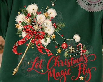 Julmaskros Låt julmagin flyga Sublimering PNG, Julönskemål Design, Rutiga Rosett Ornament, Holiday Png, Julstämning