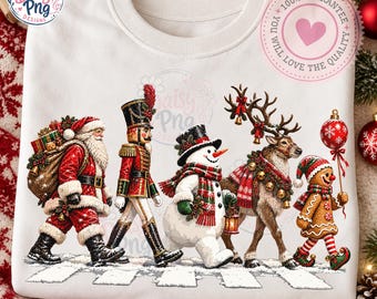 Vintage Christmas Abbey Road PNG, Santa Nutcracker Crosswalk Sublimation Design, Retro Reindeer Snowman Gingerbread Merry Shirt Graphic