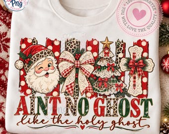 Christian Christmas PNG Sublimation Design, Retro Holy Ghost Faith Shirt Graphic, Vintage Santa Cross Leopard Print Digital Download
