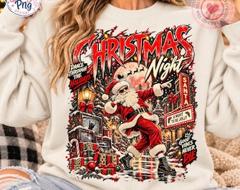 Vintage Rock N Roll Santa PNG Sublimation Design, Retro Heavy Metal Christmas Shirt Graphic, Grunge Holiday Night Concert Digital Download