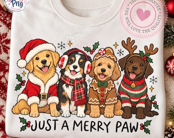 Christmas Dog PNG Sublimation Design, Retro Dog Mom Shirt Graphic, Just A Merry Paw Golden Retriever Lab Poodle Digital Download