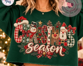 Retro Christmas Season PNG Sublimation Design, Holiday Doodle Letters Shirt Graphic, Vintage Santa Rudolph Reindeer Leopard Print Download