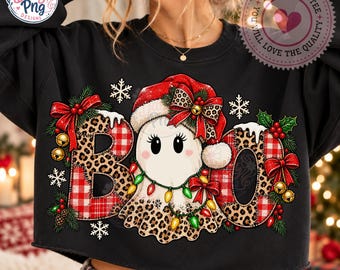 Cute Christmas Ghost PNG Sublimation Design, Spooky Holiday Boo Patchwork Shirt Graphic, Leopard Print Buffalo Plaid Digital Download