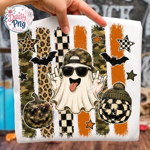 Striped Halloween Ghost PNG, Retro patchwork ghosts png, checkered ghost design, trendy fall png, Halloween design, Ghost Sublimation design
