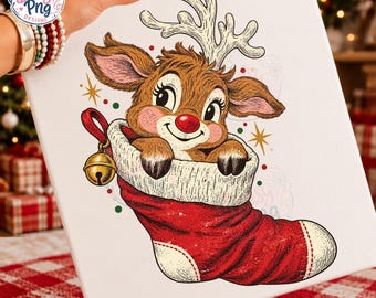 Retro Rudolph Ren PNG | Trendig juldesign (digital nedladdning)