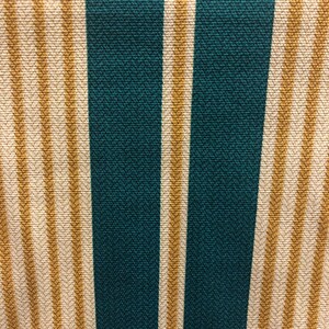 May include: Fabric with alternating stripes of teal and cream. The cream stripes have a subtle chevron pattern.