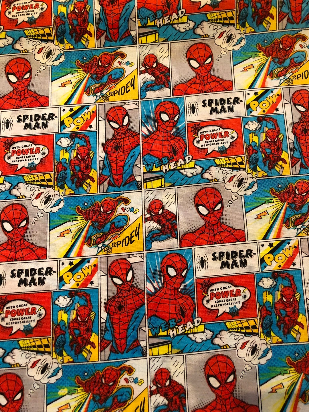 Fabric Spider-man Comic Strip New 1 Yard X 44” Wide Cotton Camelot ...