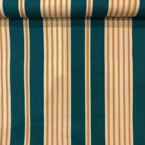 May include: Teal and gold striped fabric with a subtle herringbone pattern. The fabric is folded in half, showing the pattern on both sides.