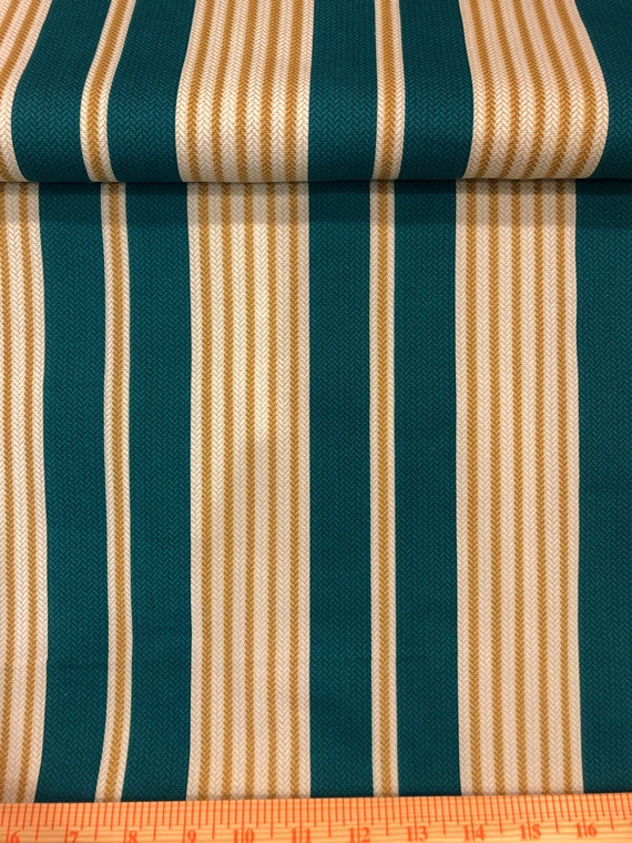 Teal Stripe Cotton Fabric - Waverly Inspirations - 1 Yard