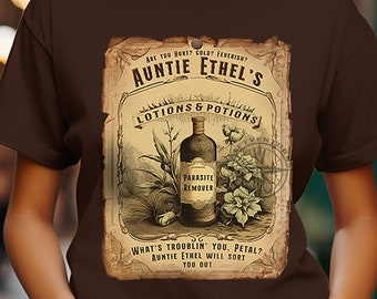 Auntie Ethel's Lotions T-Shirt - Baldur's Gate 3 Vintage Ad