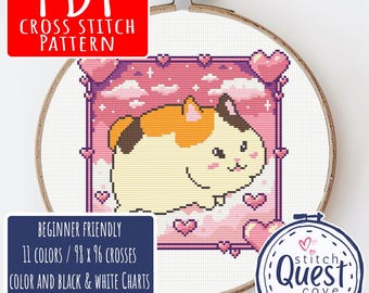 FFXIV Fat Cat Cross Stitch Pattern: Kawaii Anime Design (PDF Download)
