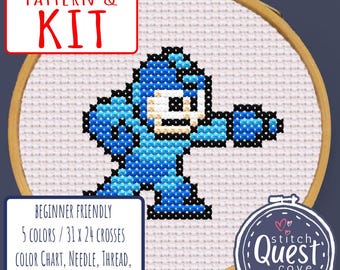 Megaman Cross Stitch Kit: Beginner-Friendly NES Sprite Pattern