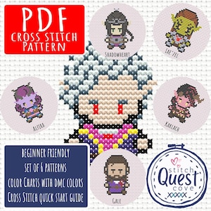 Può includere: Un set di sei schemi di punto croce con personaggi del videogioco Baldur's Gate 3. Gli schemi sono facili da realizzare e includono tabelle di colori con colori DMC. Gli schemi sono intitolati: Shadowheart, Lae'zel, Astarion, Karlach, Gale e Wyll.