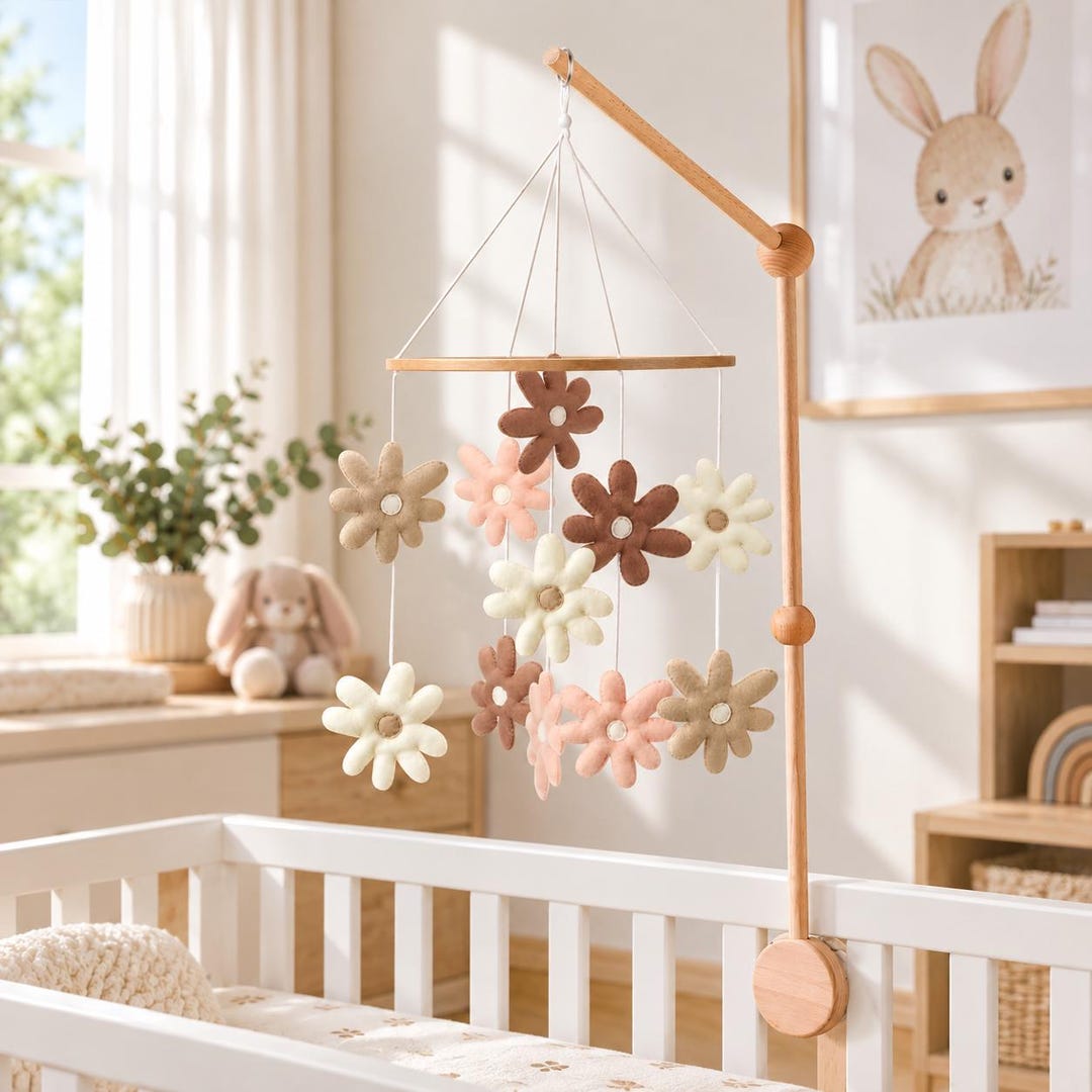 Felt Flower Baby Mobile | Neutral Daisy Crib Mobile | Boho Nursery ...