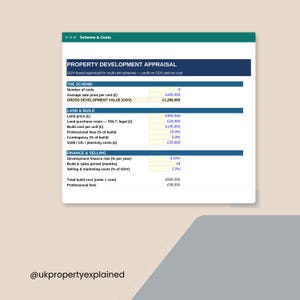Property Development Appraisal Spreadsheet | GDV Profit Calculator | UK Development Finance, Build Costs & Margin | Excel + Google Sheets