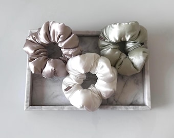 100 % äkta premium sidenkudde scrunchie XXL hårknyte mullbärssiden, siden scrunchies vit, pistage, rosa värmefri lockverktygsalternativ