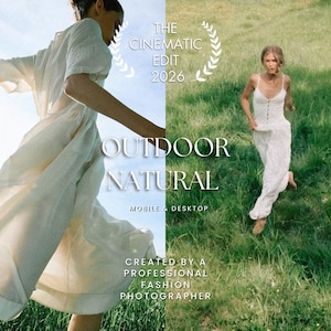Könnte beinhalten: Ein weißes Midikleid mit kurzen Ärmeln und ein weißes ärmelloses Maxikleid mit geknöpftem Oberteil. Das Bild enthält den Text THE CINEMATIC EDIT 2026, OUTDOOR NATURAL, MOBILE & DESKTOP, CREATED BY A PROFESSIONAL FASHION PHOTOGRAPHER.
