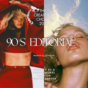 May include: A split-screen graphic featuring a person in a red jacket and matching skirt with the text THE CREATOR'S CHOICE 2026, 90'S EDITORIAL, MOBILE & DESKTOP, and CREATED BY A PROFESSIONAL FASHION PHOTOGRAPHER alongside a close-up of a person's face.