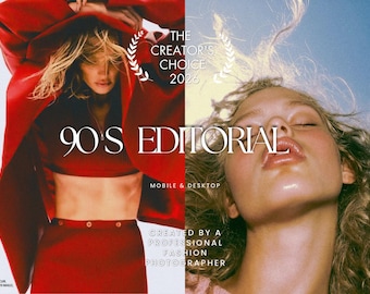 May include: A split-screen graphic featuring a person in a red jacket and matching skirt with the text THE CREATOR'S CHOICE 2026, 90'S EDITORIAL, MOBILE & DESKTOP, and CREATED BY A PROFESSIONAL FASHION PHOTOGRAPHER alongside a close-up of a person's face.